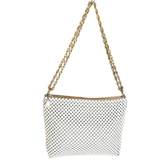 Whiting & Davis Vintage White Metallic Mesh Gold Chain Mini Bag Y2K Evening Bag - Picture 1 of 13